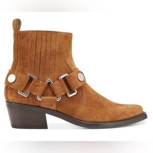 Dkny Womens Brown Harness Strap Geometric Hardware Square Toe Bootie